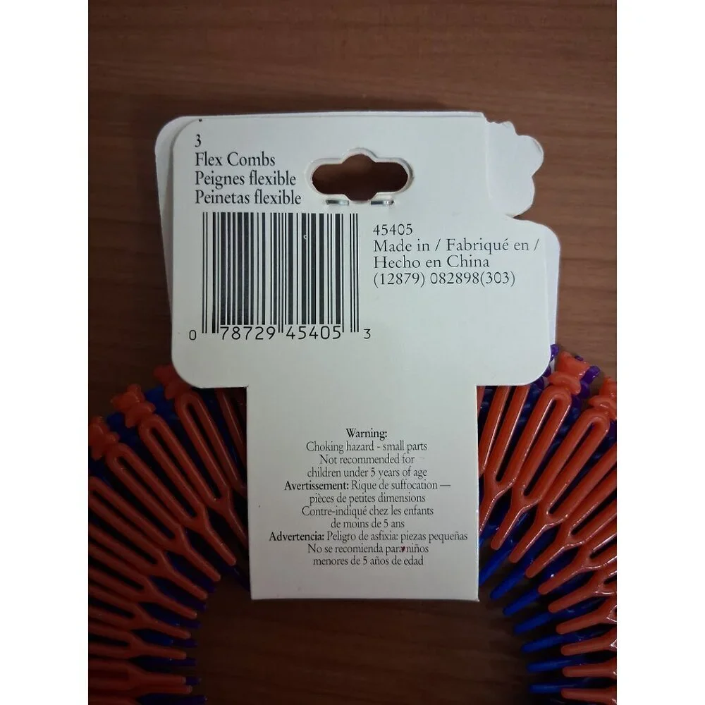 NWT Retro 90s Flex Combs 3 Pack Purple Blue Red Headband Zigzag Stretch Y2K